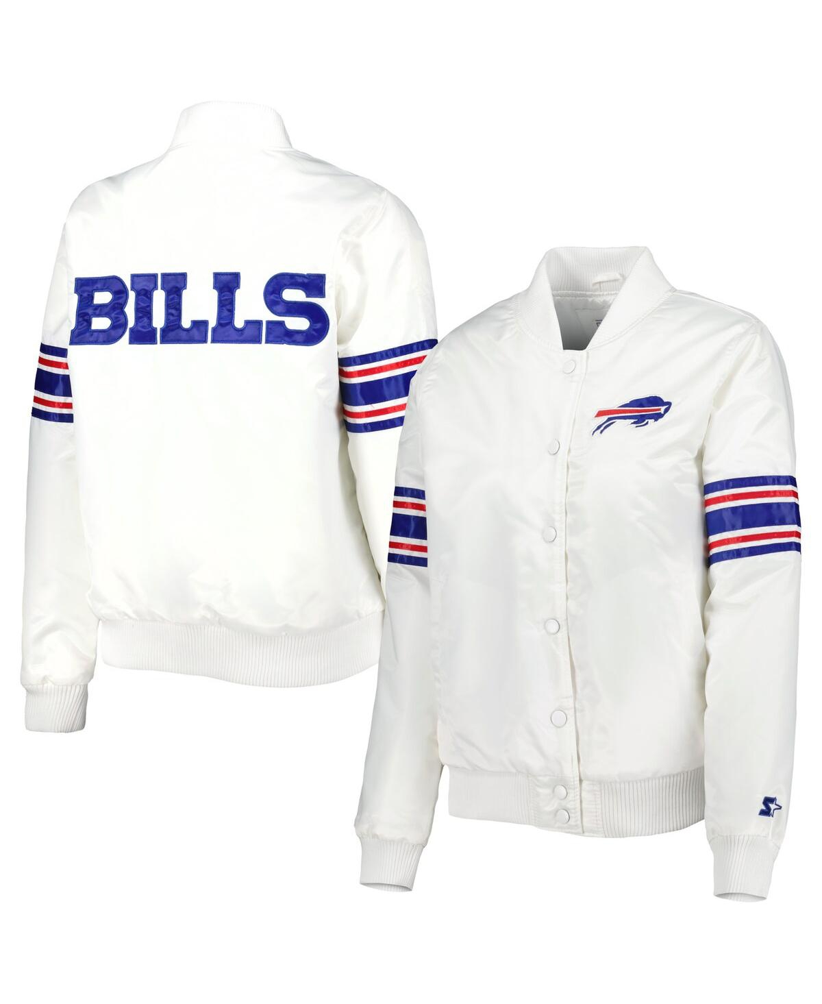 STARTER WOMEN'S STARTER WHITE BUFFALO BILLS LINE UP SATIN FULL-SNAP VARSITY JACKET 