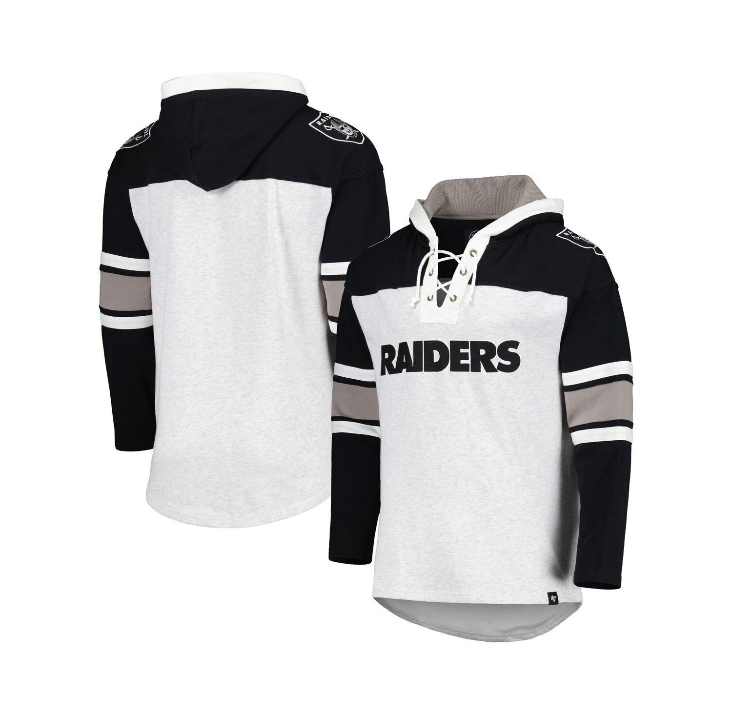 Men's Las Vegas Raiders Heather Gray Gridiron Lace-Up Pullover Hoodie