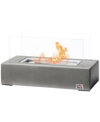 Tabletop Fireplace, 13" Concrete Alcohol Fireplace, Light Grey