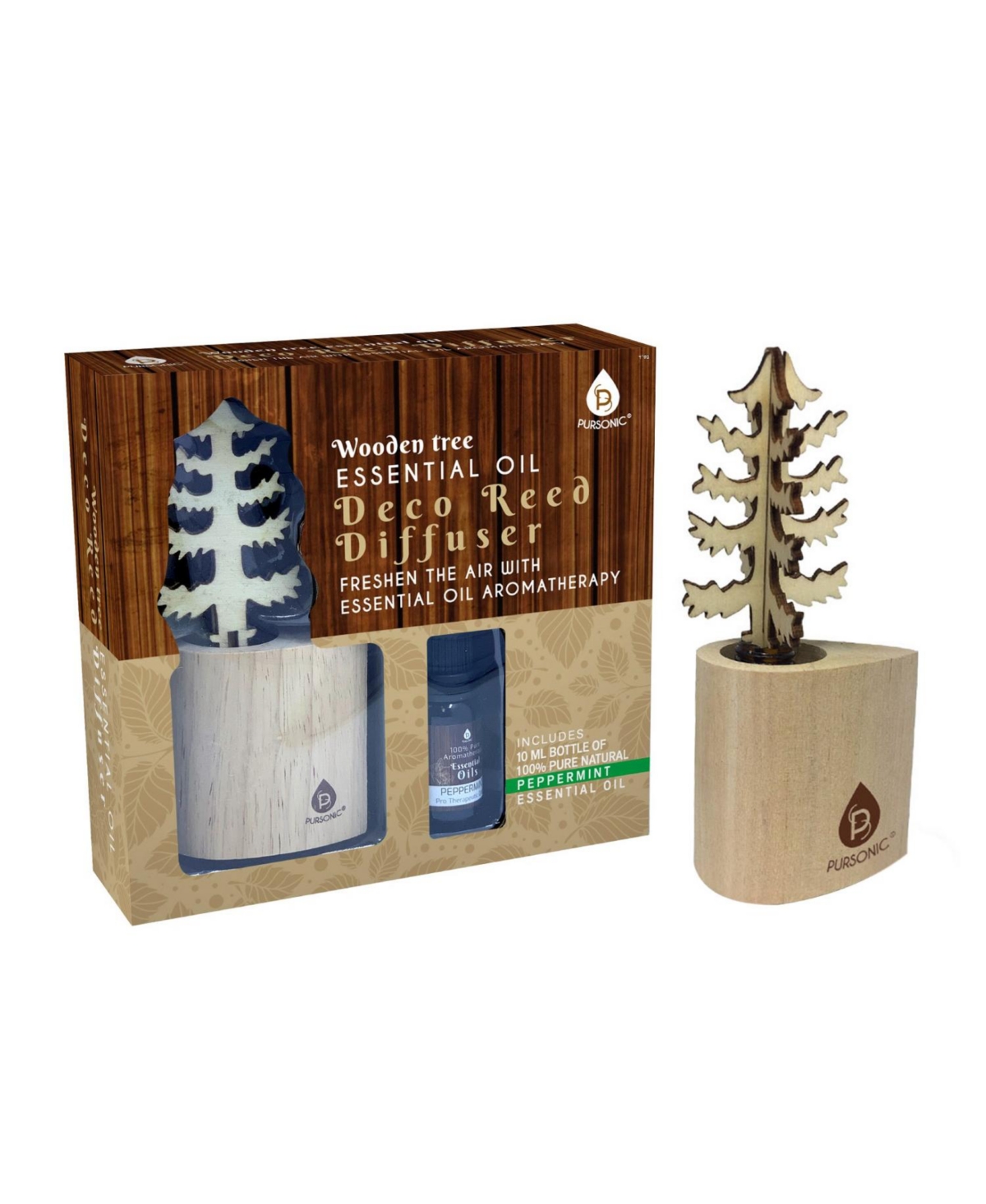 3D Wooden Standard Tree Reed Diffuser with Peppermint Essential Oil - Natural