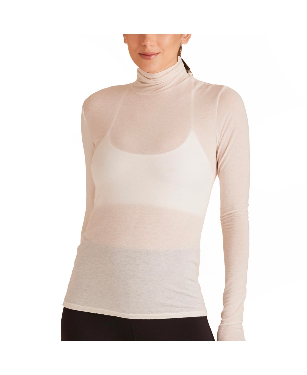 Regular Size Adult Women Washable Cashmere Turtleneck Long Sleeve T-Shirt - Bone