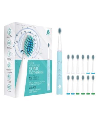 USB Rechargeable Electric toothbrush with 12 Brush Heads - Green