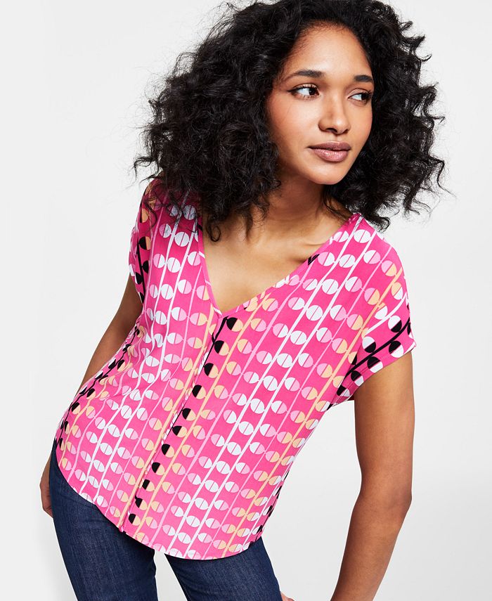 Bar III Women's Printed VNeck Knit Top, Created for Macy's Macy's