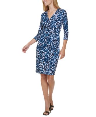 Calvin Klein - Petite Cheetah-Print Wrap Sheath Dress