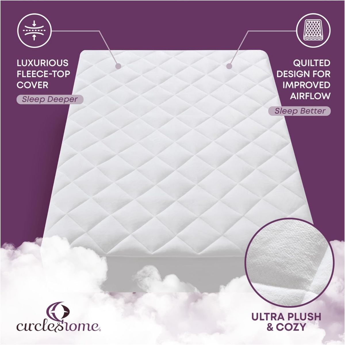 Circleshome Double Puff Microfiber Fleece Mattress Pad White