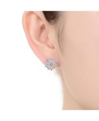 GV Sterling Silver White Gold Plated Clear Round and Baguette Cubic Zirconia Wreath Stud Earrings