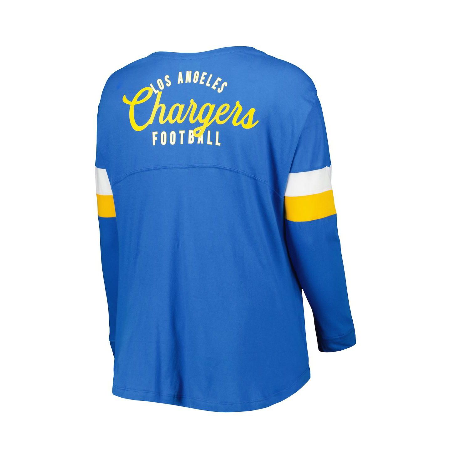 Женская футболка New Era Powder Blue Los Angeles Chargers Plus Size Athletic Varsity Lace-Up V-Neck Long Sleeve — фото 2