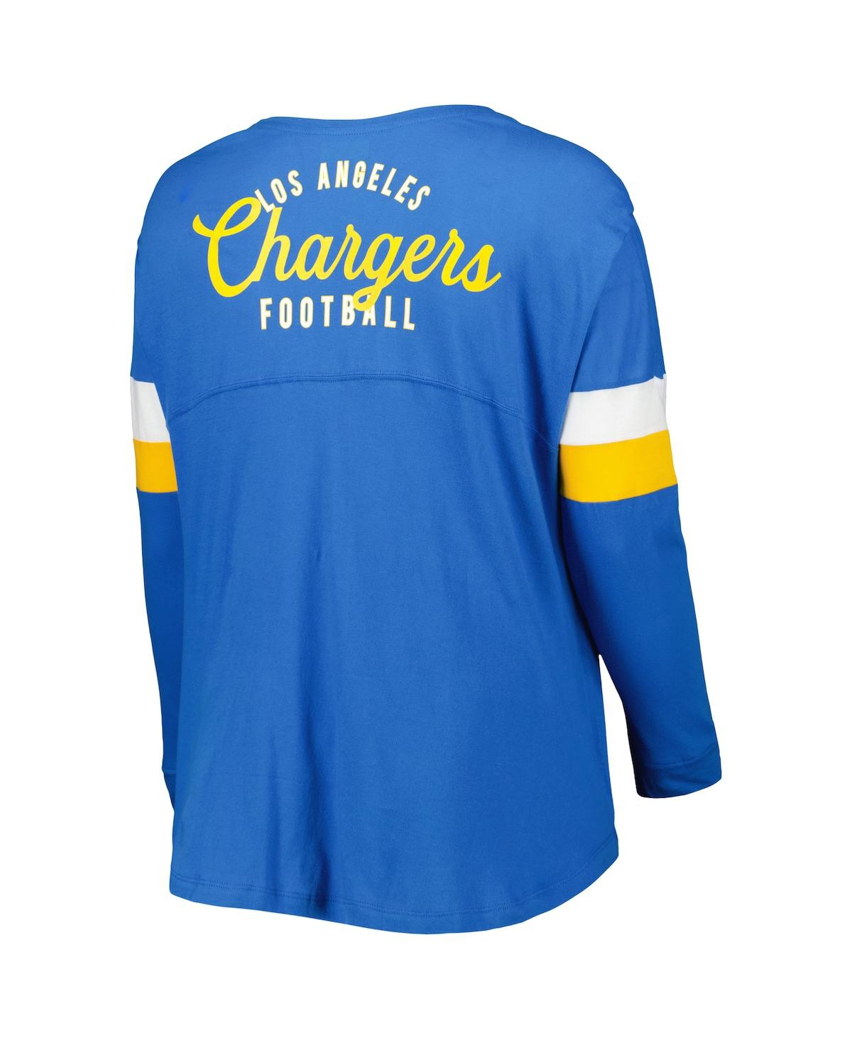 New Era Powder Blue Los Angeles Chargers Plus Size Athletic Varsity Lace-up V-neck Long Sleeve T-shi In Powder Blue