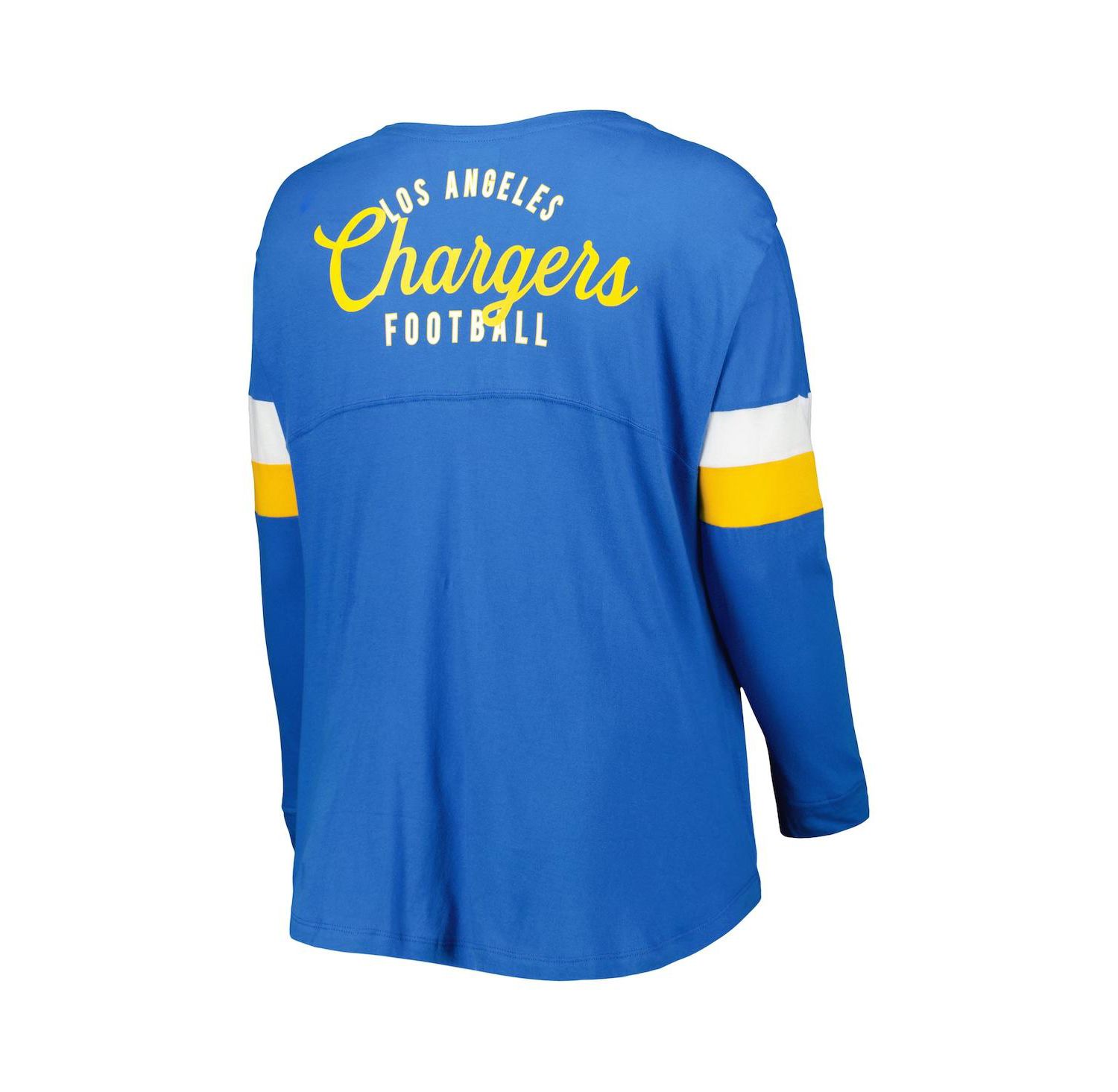 Women's Powder Blue Los Angeles Chargers Plus Size Athletic Varsity Lace-Up V-Neck Long Sleeve T-shirt