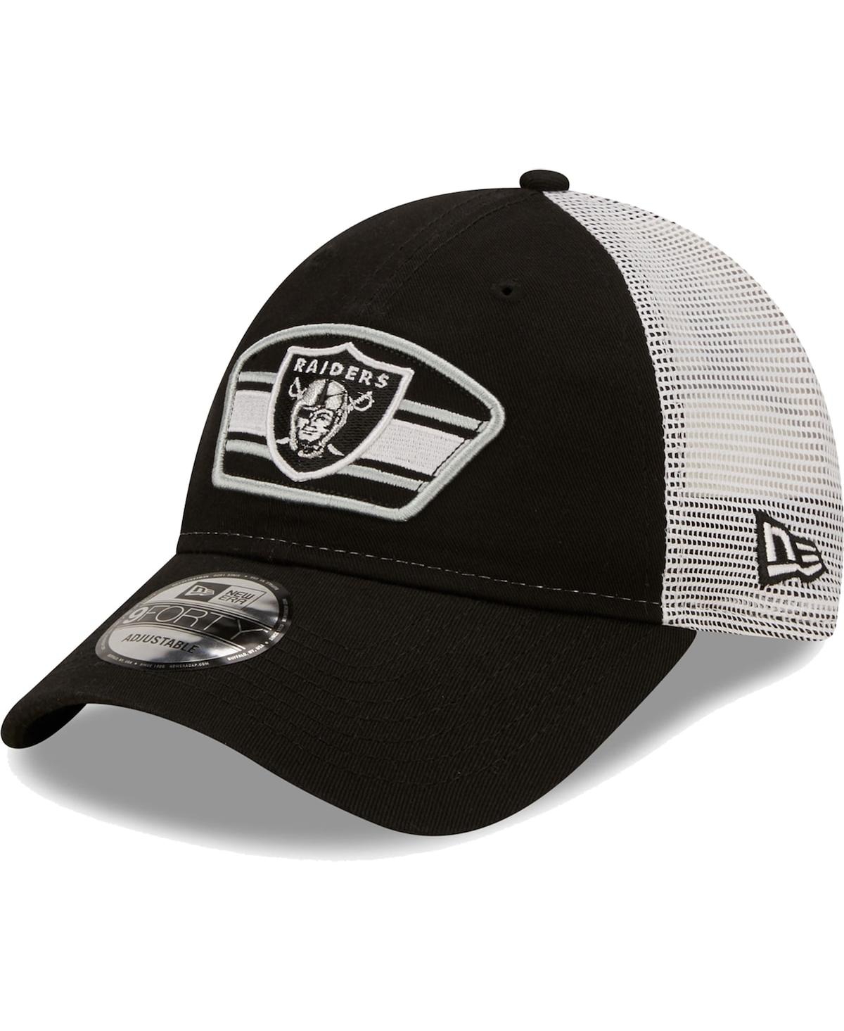 New Era Men's  Black, White Las Vegas Raiders Team Title Trucker 9forty Snapback Hat In Black,white