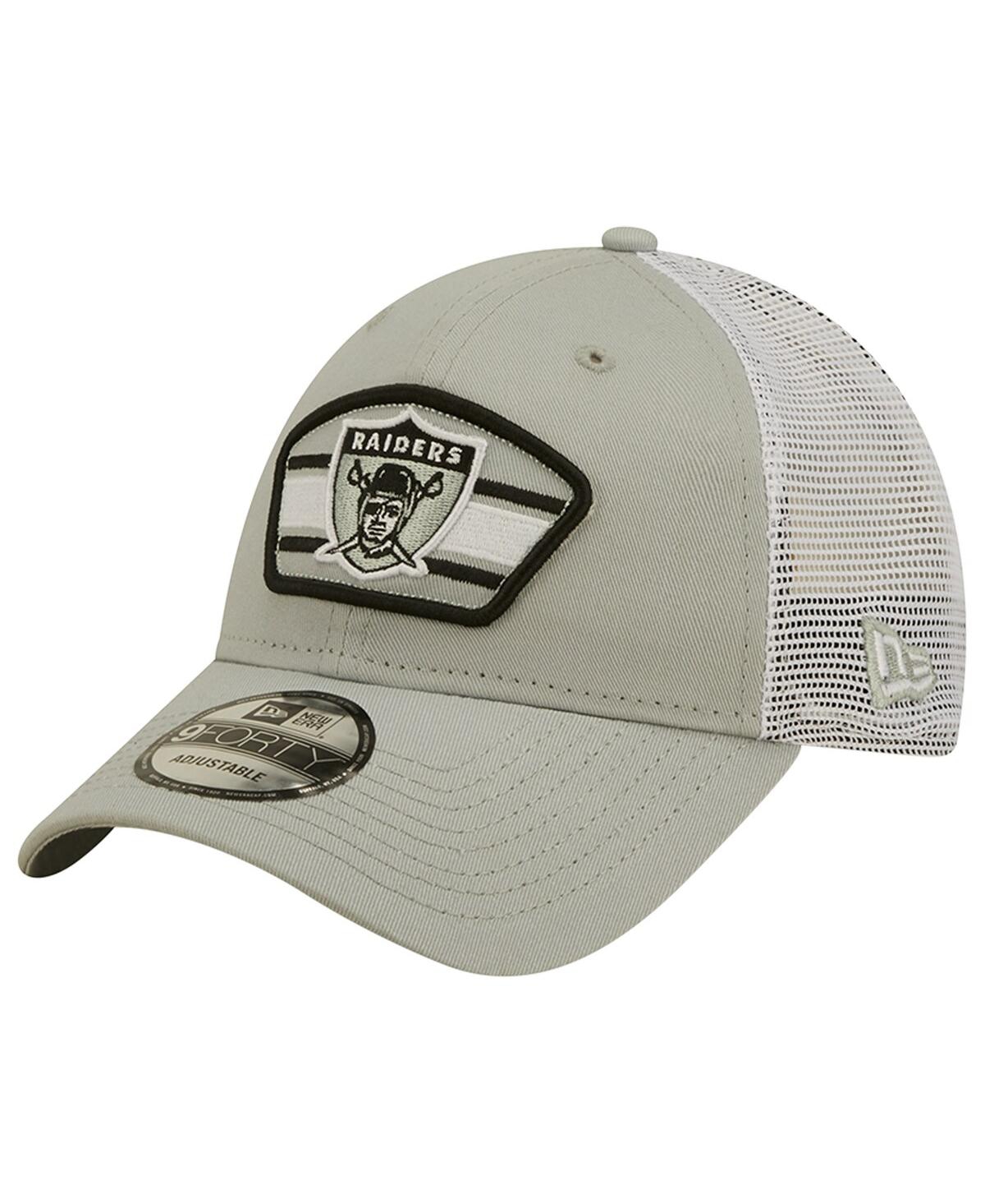 Men's New Era White Las Vegas Raiders Logo Patch Trucker 9Forty Snapback Hat - White