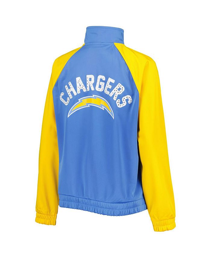 G Iii 4her By Carl Banks Womens Powder Blue Gold Los Angeles Chargers Confetti Raglan Full Zip 
