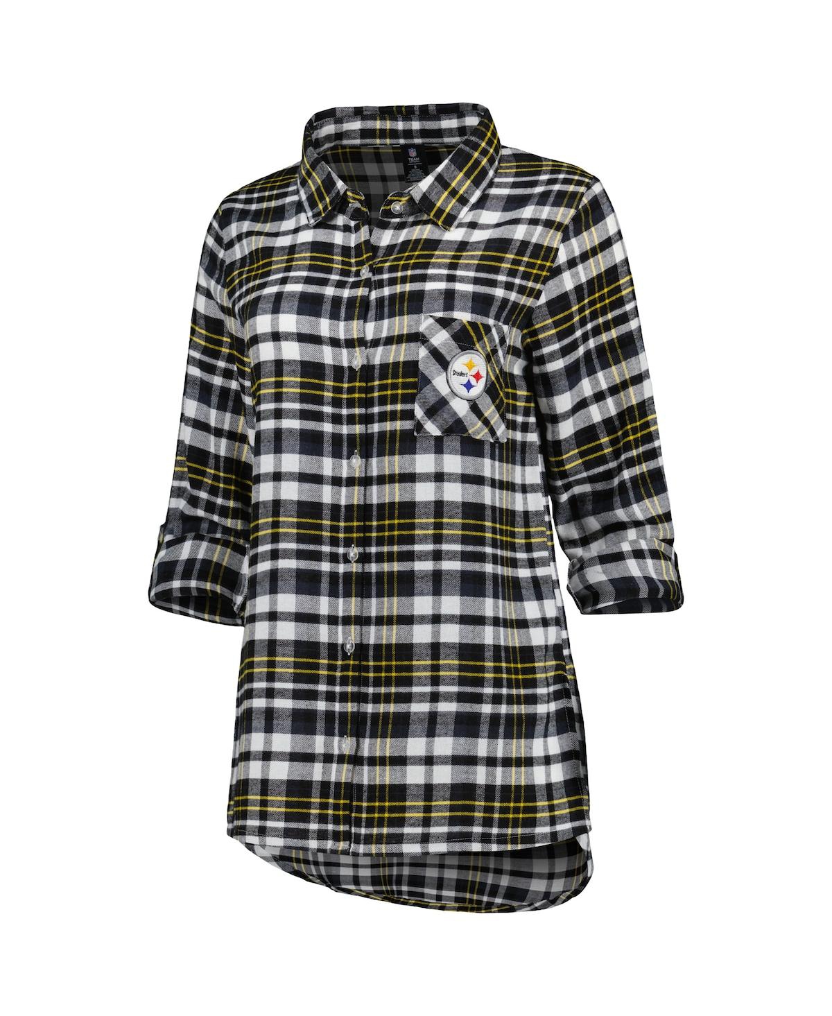 Shop Concepts Sport Women's  Black, Gold Pittsburgh Steelers Mainstay Flannel Full-button Long Sleeve Nigh In Black,gold