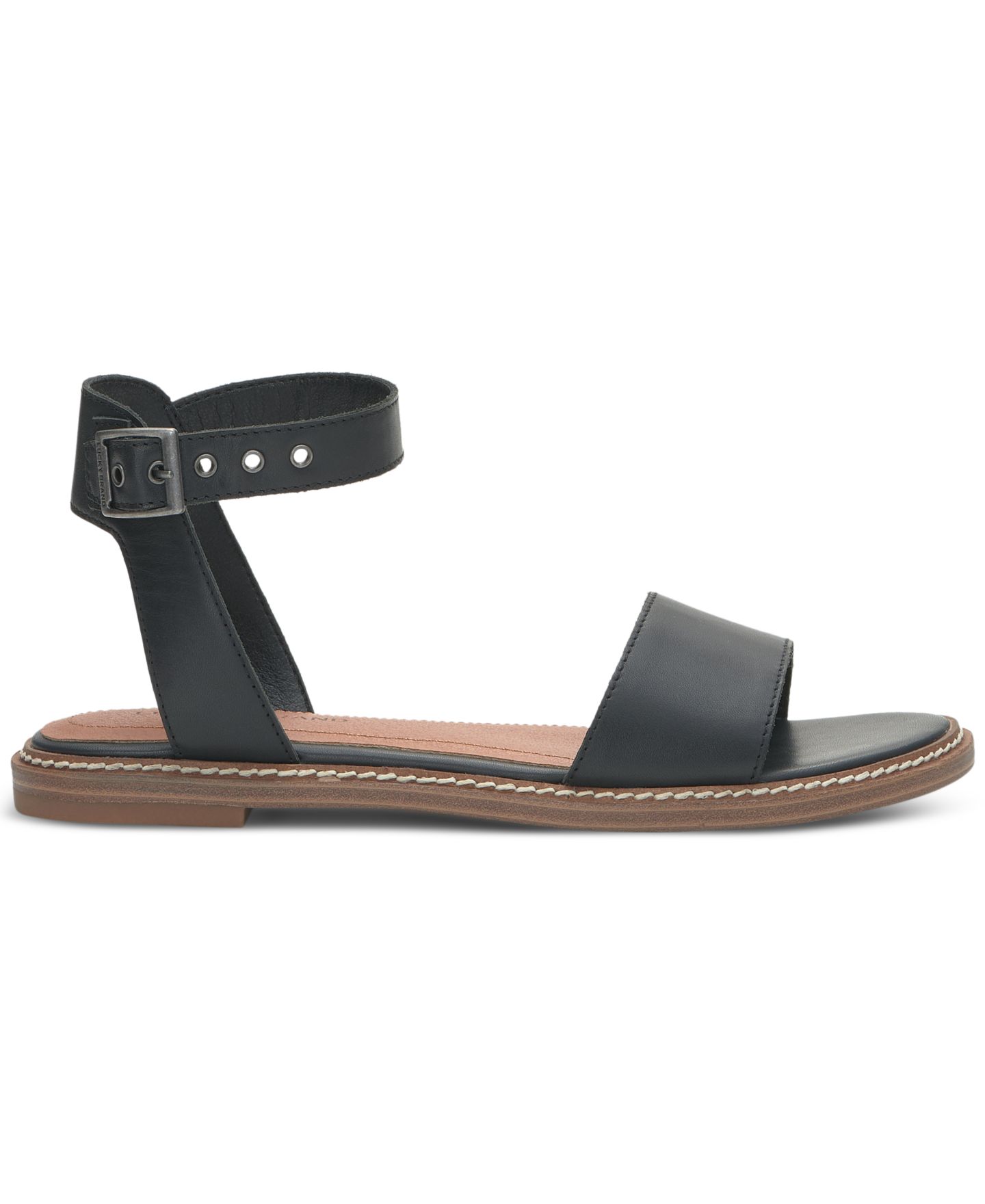 Женские сандалии Lucky Brand Kimaya Ankle-Strap Flat, цвет: Чёрный кожаный — фото 2