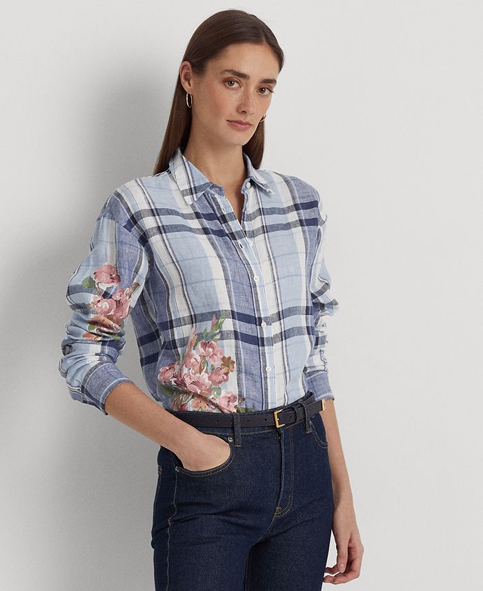 Lauren Ralph Lauren Women's Floral & Plaid Linen Shirt - Macy's