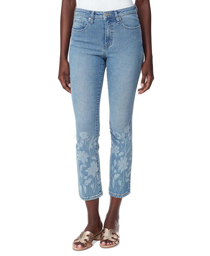 Sam Edelman Women's Flower-Pattern Slim Cropped Kick-Flare Jeans - Macy's