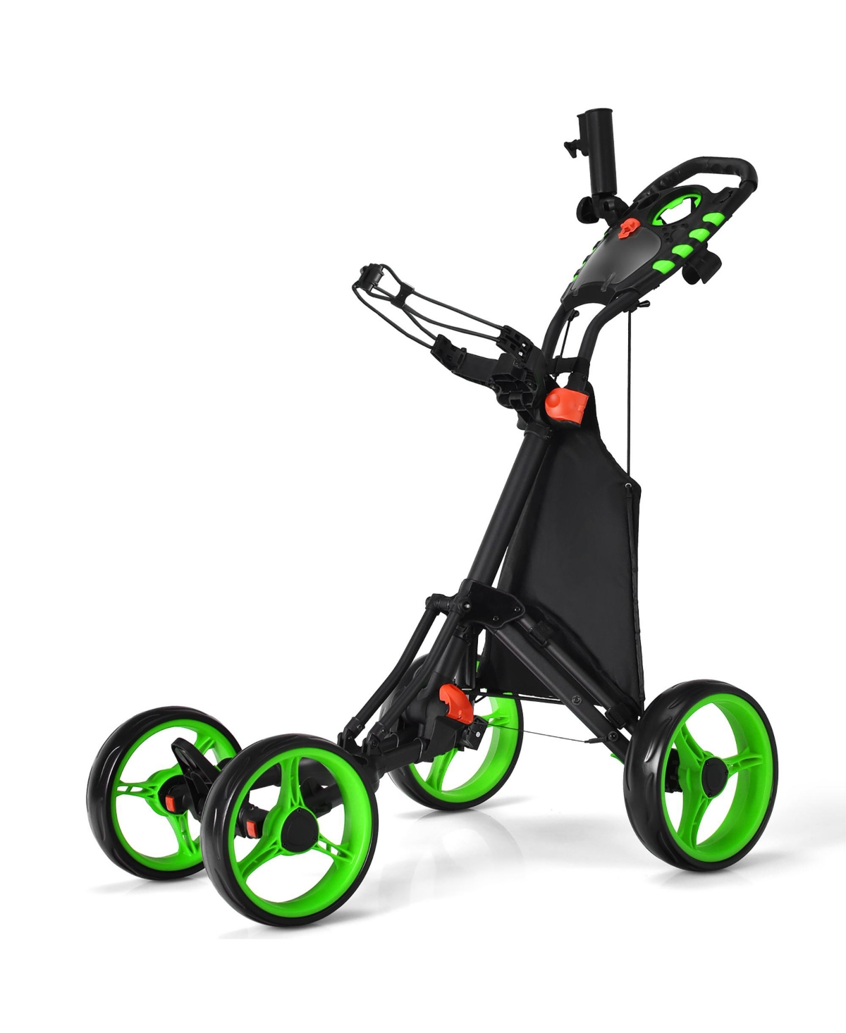 Folding 4 Wheels Golf Push Cart W/Bag Scoreboard Adjustable Handle - Green