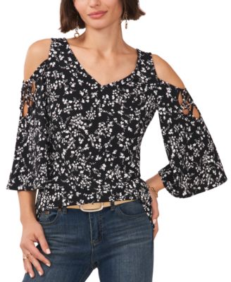 Vince Camuto - Women's Printed V-Neck Cold Shoulder Blouse