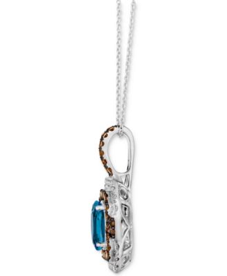 Deep Sea Blue Topaz (1-3/4 ct. t.w.) & Diamond (1-1/10 ct. t.w.) Halo Pendant Necklace in 14k White Gold, 18" + 2" extender