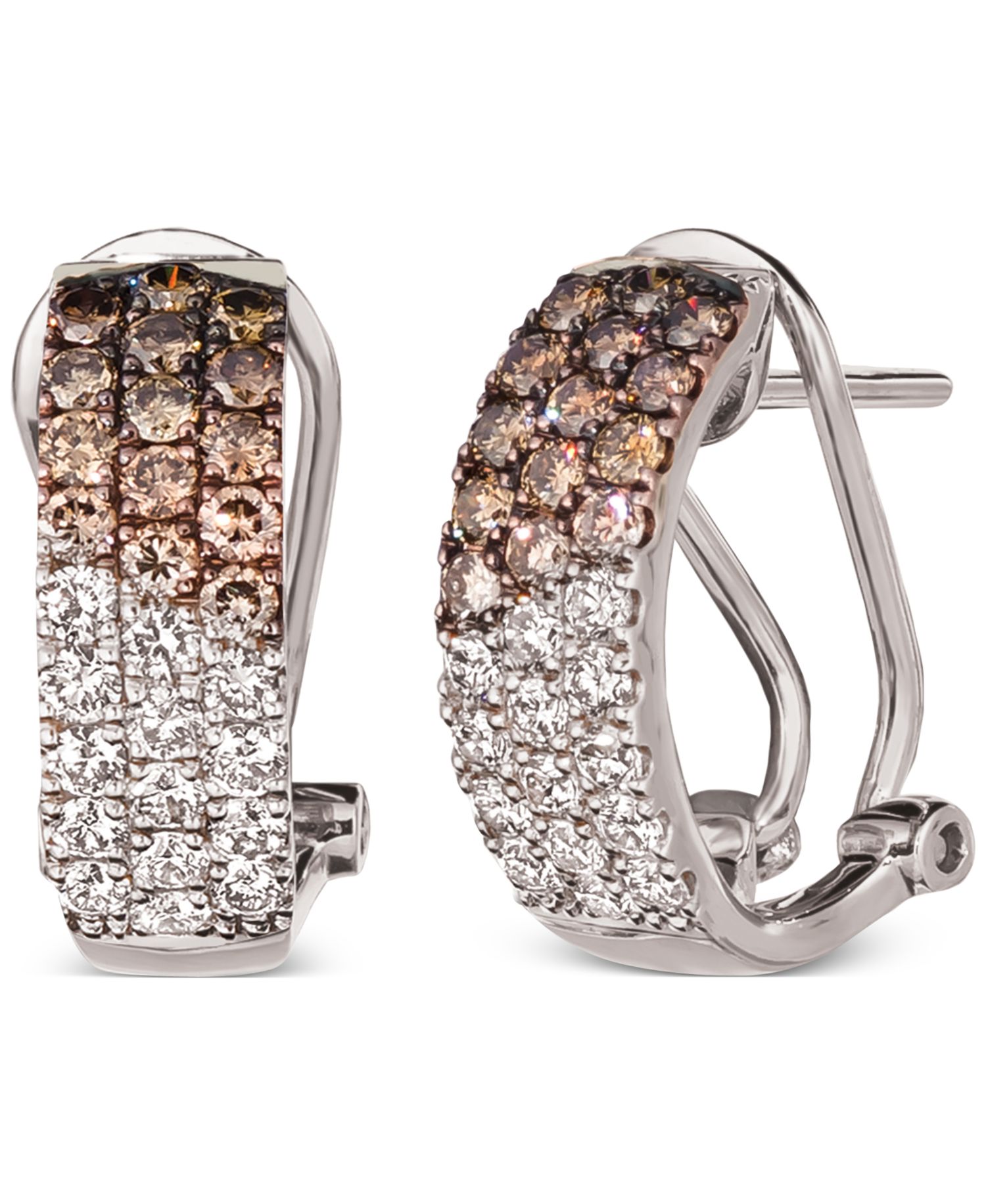 Ombr&eacute; Chocolate Diamond & Nude Diamond (1-1/4 ct. t.w.) Omega Hoop Earrings in 14k Rose Gold, White Gold or Yellow Gold