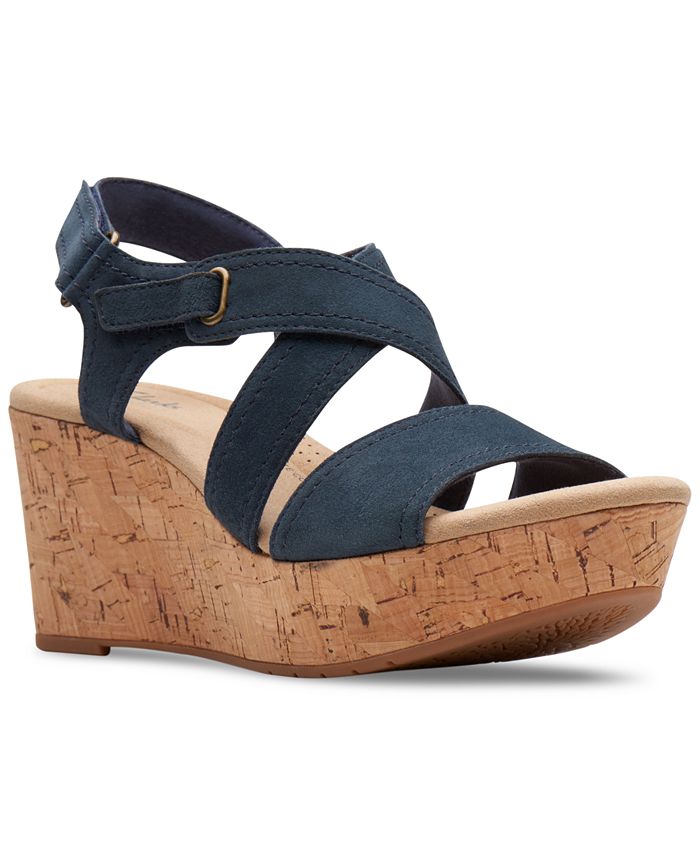Navy blue cork wedges sales