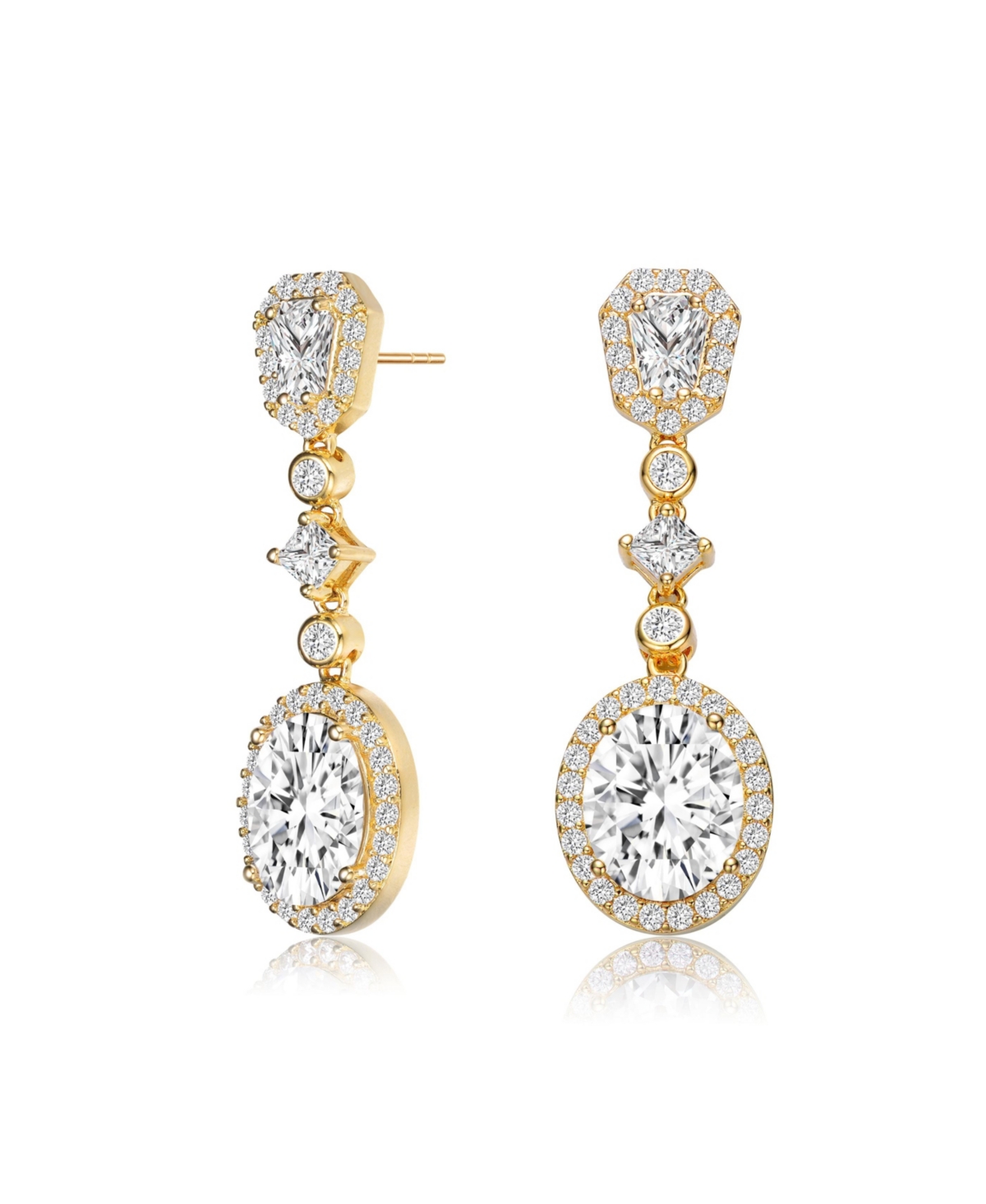 Genevive Sterling Silver Gold Plated Cubic Zirconia Accent Long Drop Earrings In Gold