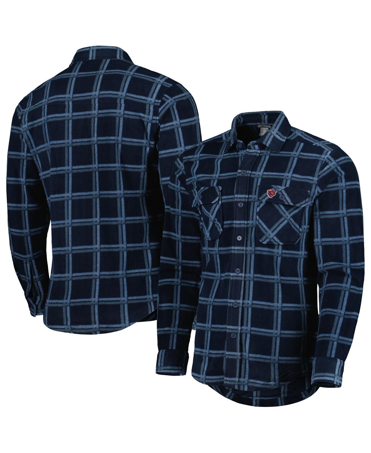 Shop Antigua Men's  Navy Chicago Bears Industry Flannel Button-up Shirt Jacket