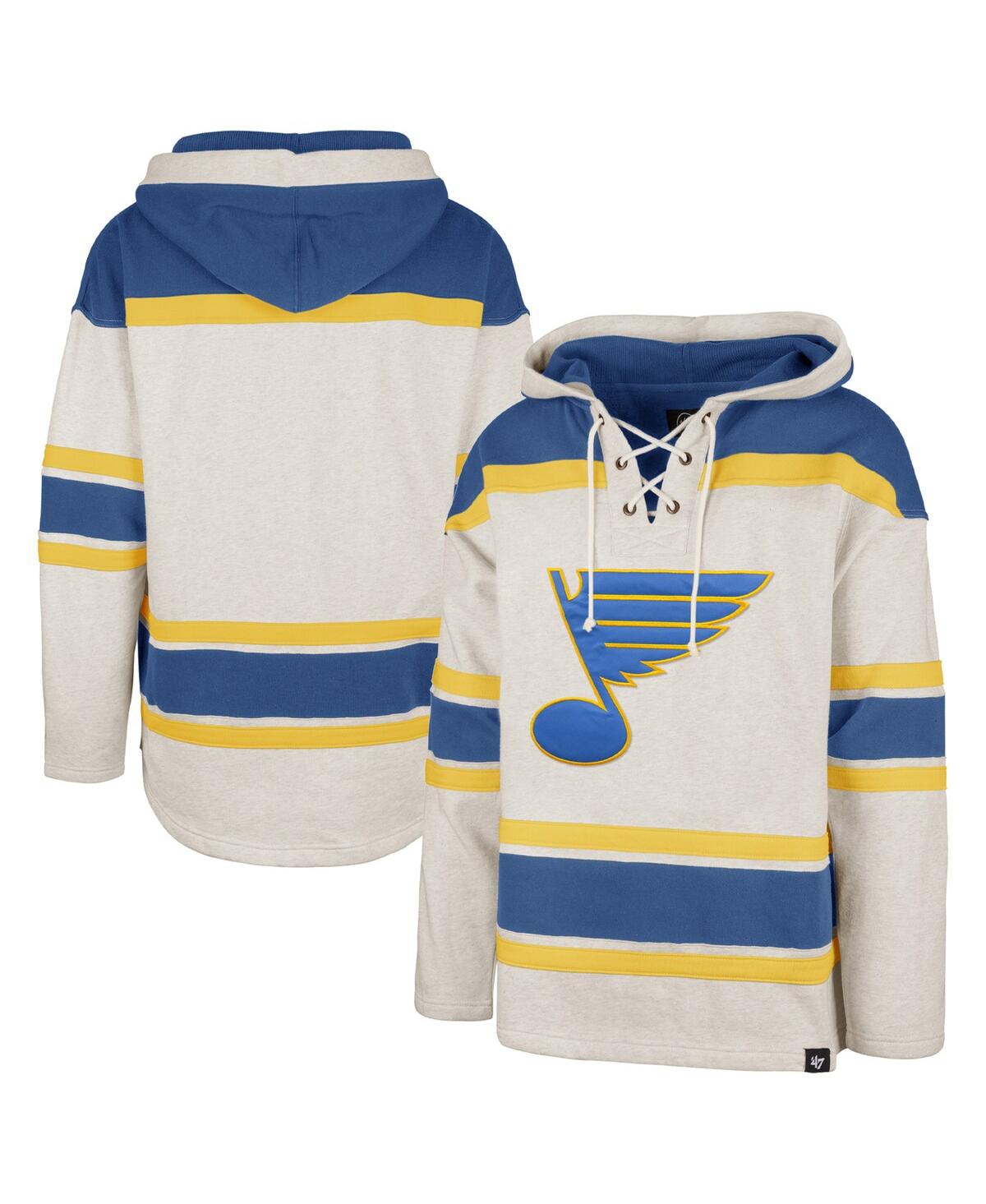 Men's '47 BrandSt. Louis Blues Rockaway Lace-Up Pullover Hoodie - Oatmeal