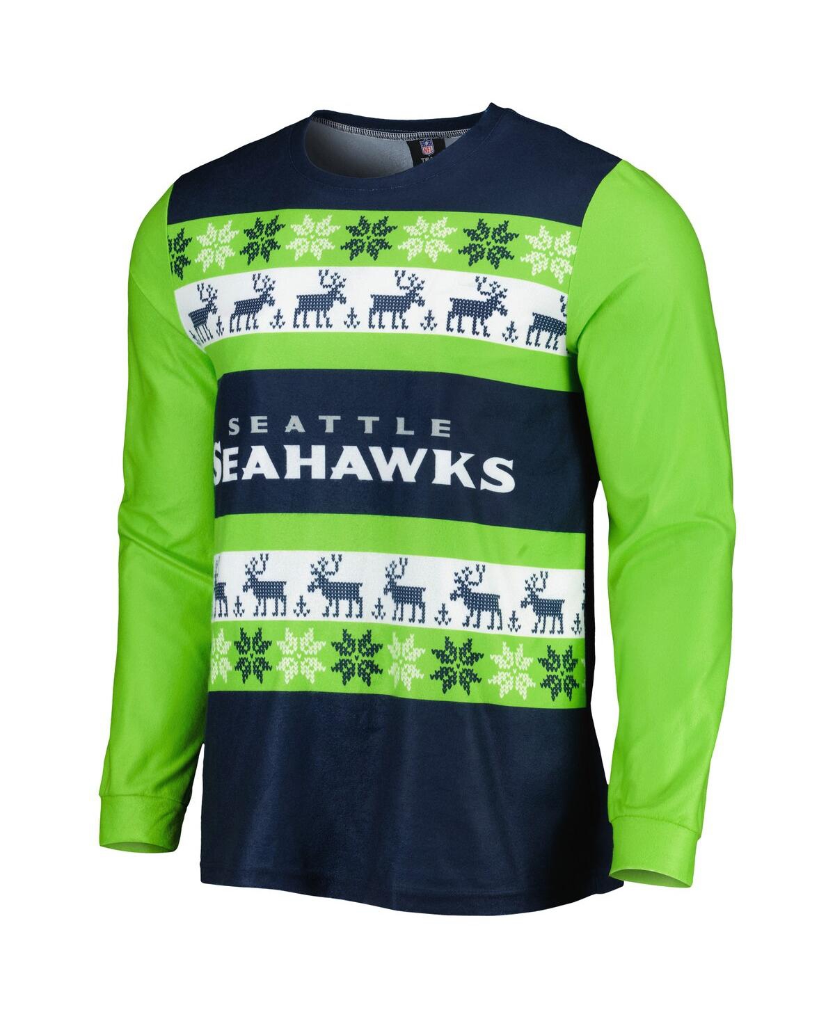 Shop Foco Men's  College Navy Seattle Seahawks Team Ugly Pajama Set
