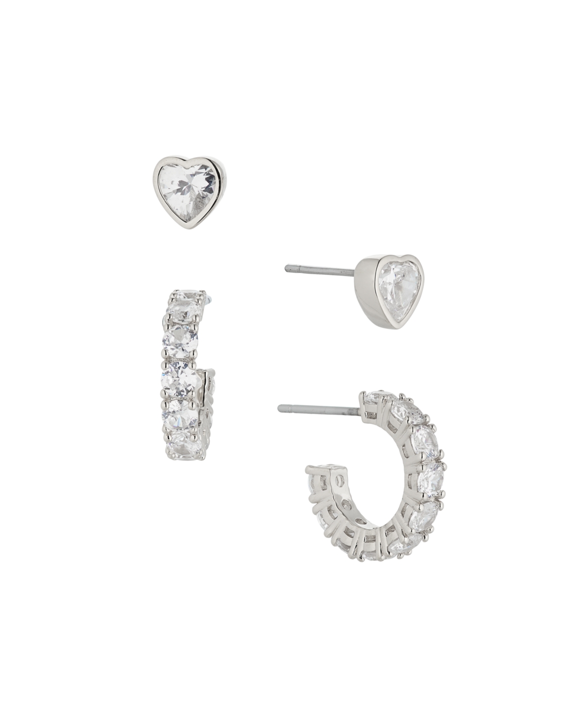 Eliot Danori Cubic Zirconia 2-pieces Heart Studs And Small Hoops Earring Set, Created For Macy's In Silver