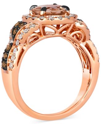 Peach Morganite (1-1/2 ct. t.w.) & Diamond (1-1/20 ct. t.w.) Halo Statement Ring in 14k Rose Gold