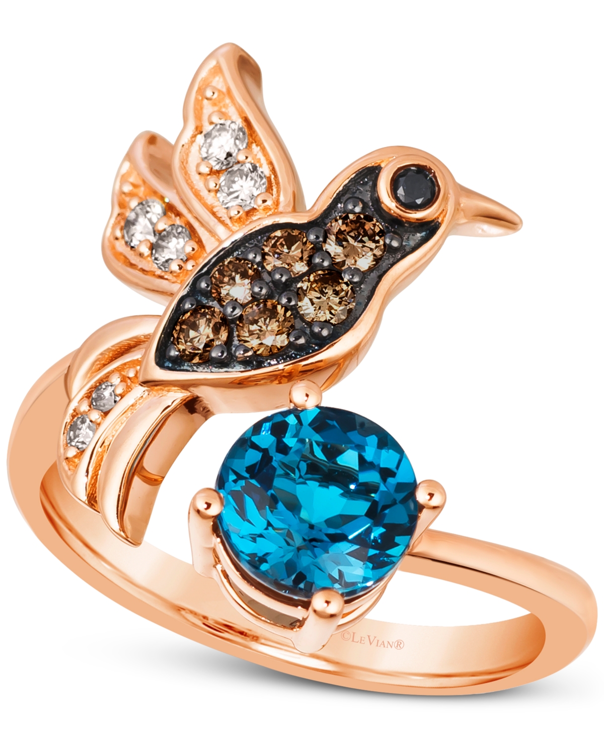 Le Vian Deep Sea Blue Topaz (1-3/8 Ct. T.w.) & Diamond (1/3 Ct. T.w.) Hummingbird Ring In 14k Rose Gold