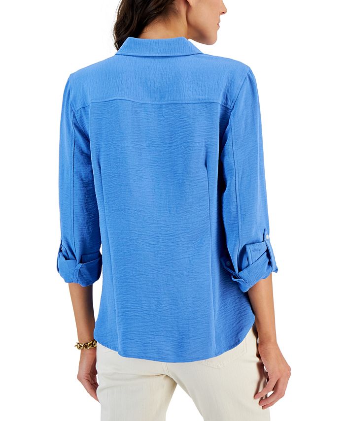 Tommy Hilfiger Women's RolltabSleeve ButtonDown Emblem Shirt