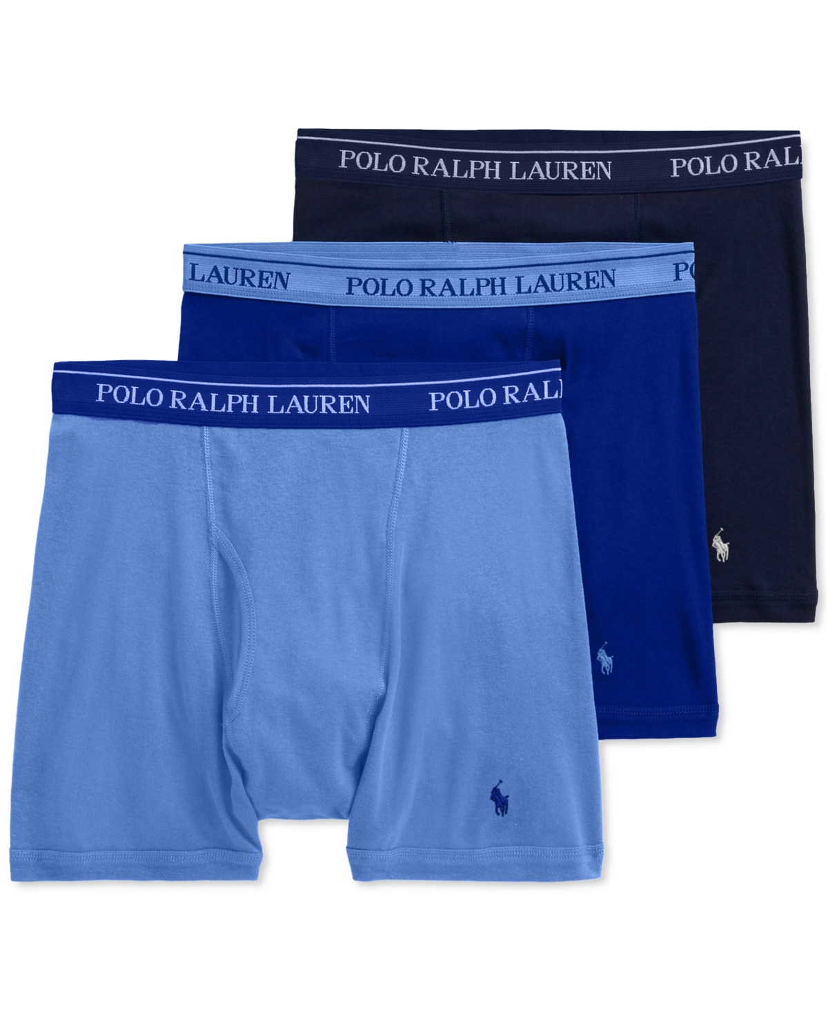 Polo Ralph Lauren Men's 3-pack. Classic Cotton Boxer Briefs In Aerial Blue,rugby Royal,cruise Navy
