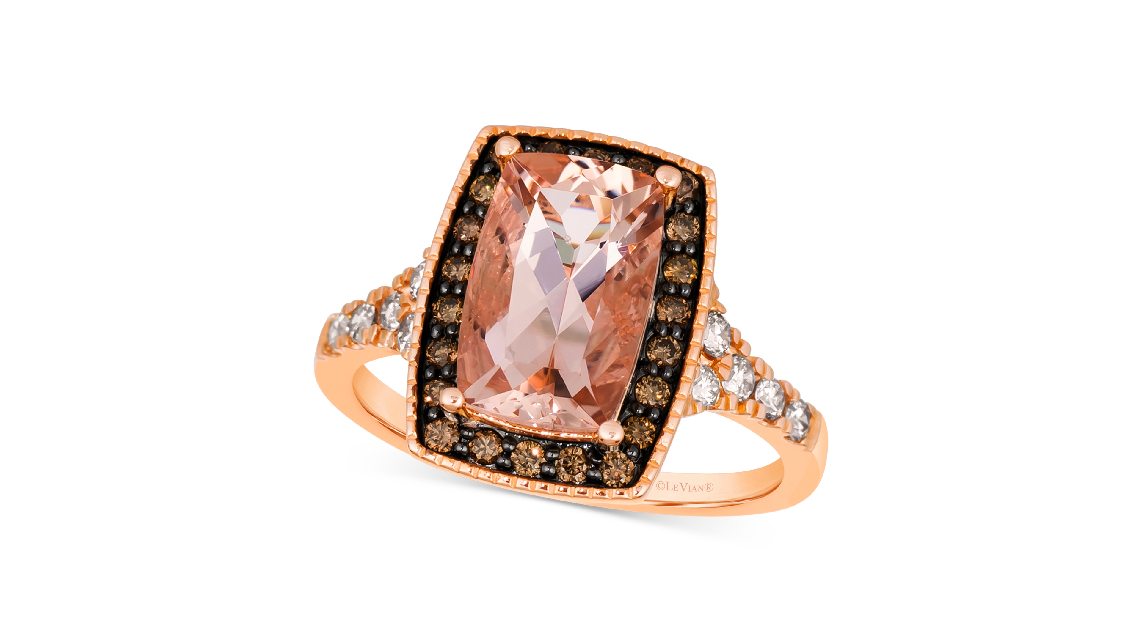 Le Vian Peach Morganite (2-1/3 ct. t.w.) & Diamond (3/8 ct. t.w.) Halo Statement Ring in 14k Rose Gold