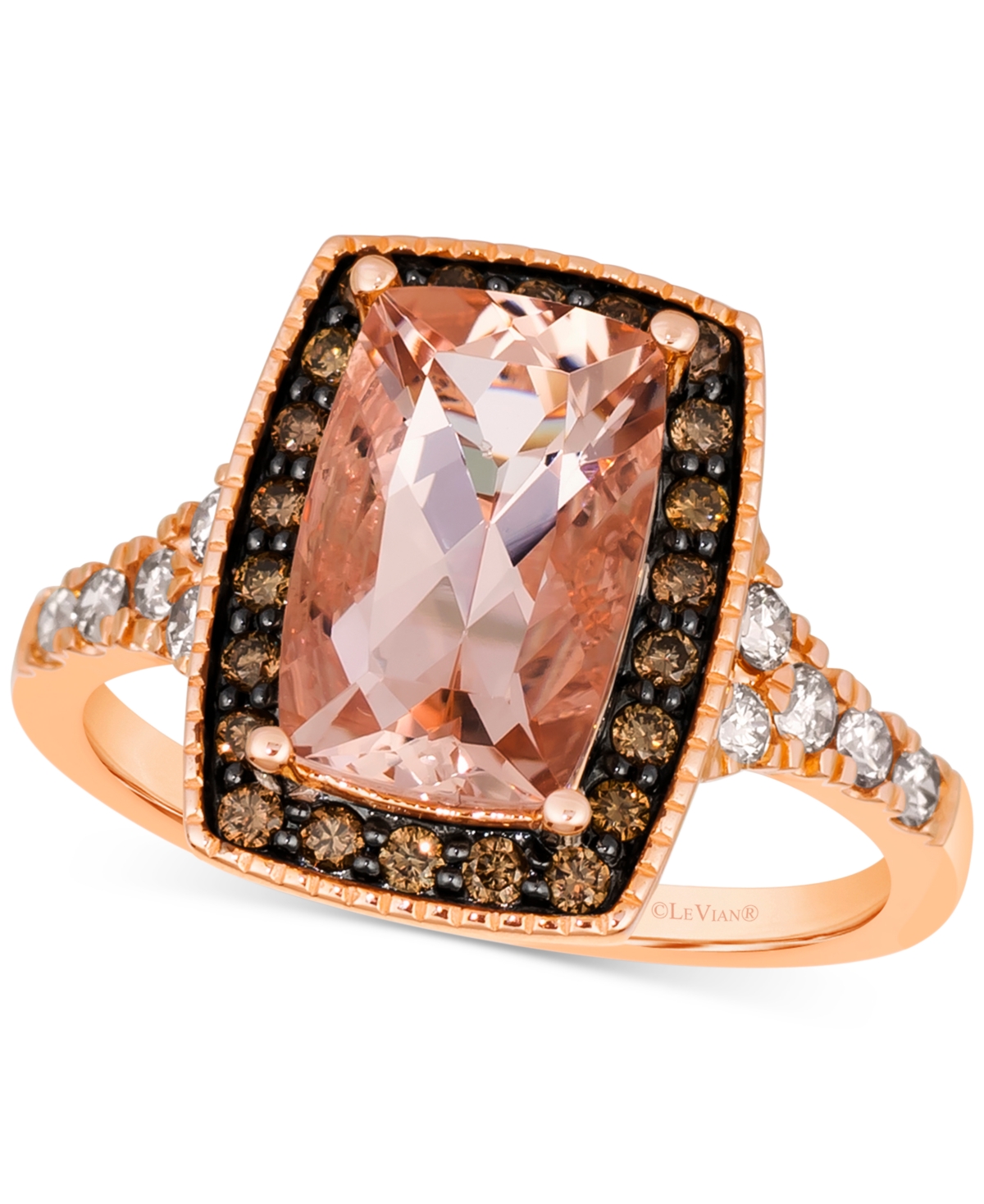 Le Vian Peach Morganite (2-1/3 ct. t.w.) & Diamond (3/8 ct. t.w.) Halo Statement Ring in 14k Rose Gold