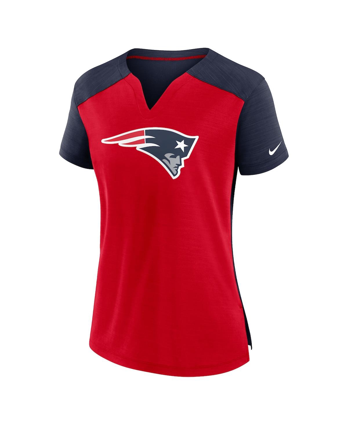 Shop Nike Women's  Red, Navy New England Patriots Impact Exceed Performance Notch Neck T-shirt In Red,navy