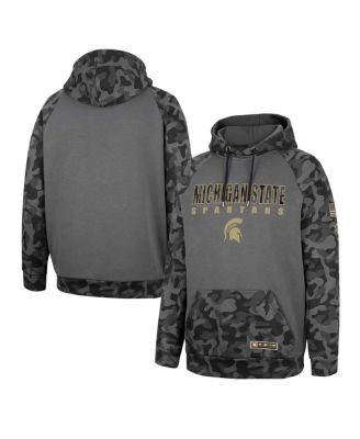 Men's Charcoal Michigan State Spartans OHT Military-Inspired Appreciation Camo Stack Raglan Pullover Hoodie