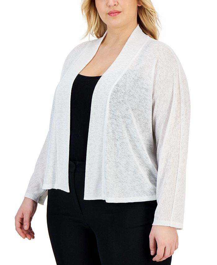 Kasper Plus Size Collarless Open Front Long Sleeve Cardigan Macy s