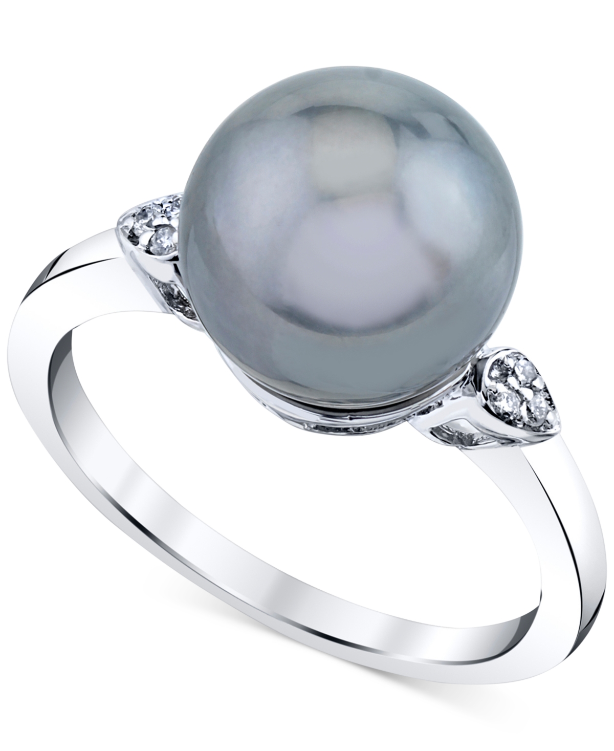 Macy's Cultured Tahitian Pearl (10mm) & Diamond Accent Ring In 10k White Gold