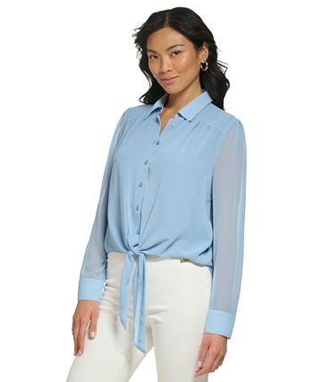 Calvin Klein Women's Tie-Hem Shirt & Reviews - Tops - Women - Macy's