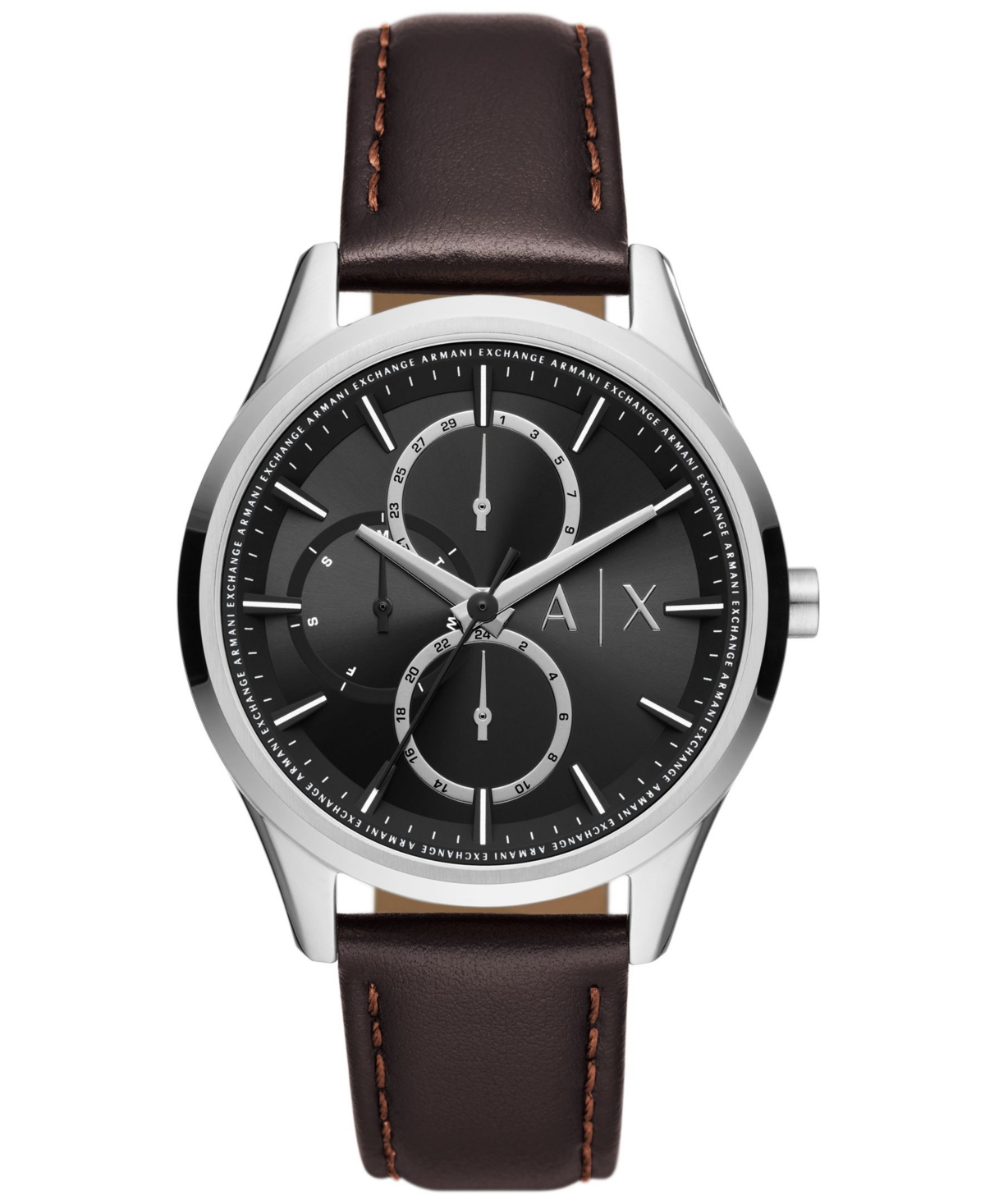 Ax Armani Exchange A X Armani Exchange Men's Multifunction Brown Leather Strap Watch, 42mm