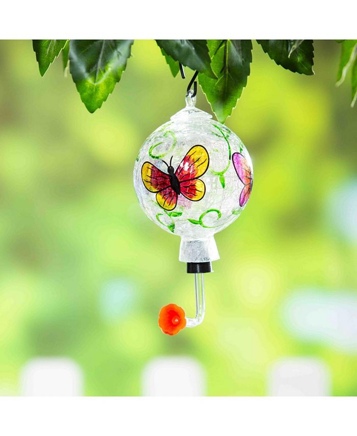 Evergreen Painted Glass Hummingbird Feeder with Crackle Effect