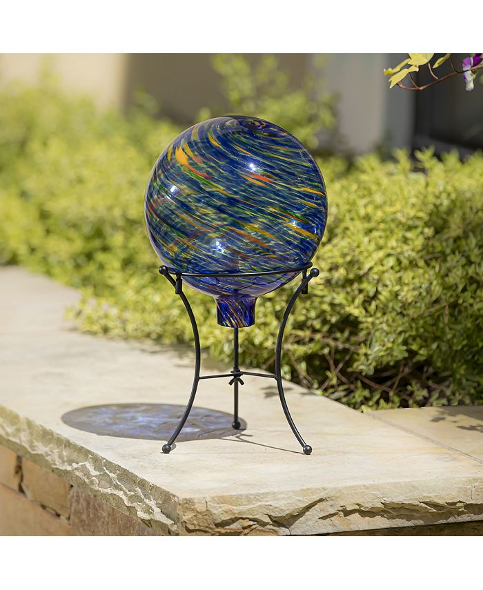 Evergreen 10" Art Glass Royal Swirl Gazing Ball with Stand Garden and