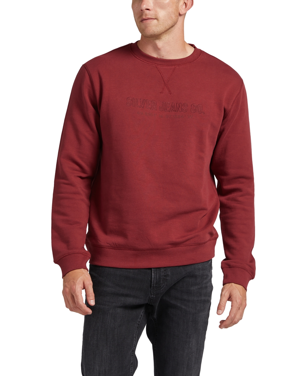 Silver Jeans Co. Men's Crewneck Sweatshirt In Burgundy