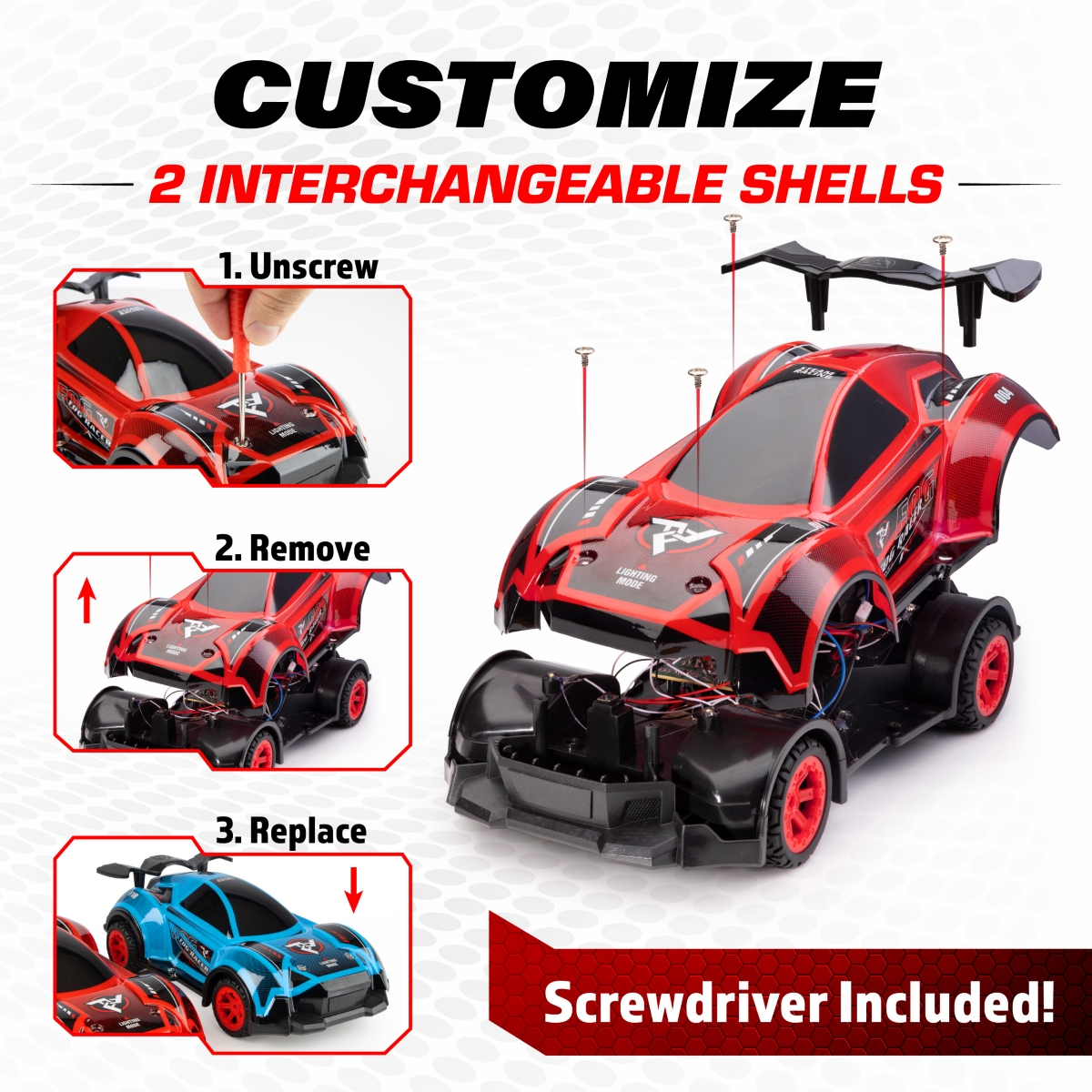 Force1 Fog Racer Remote Control Car For Kids - Red and Blue - Red and Blue