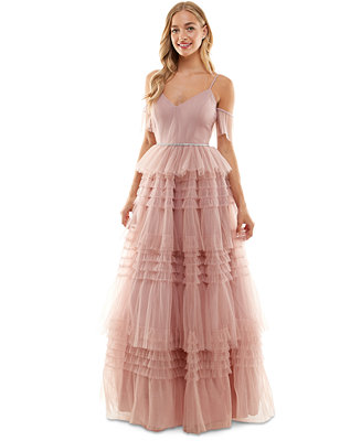 Say Yes to the Prom Juniors' Pleated Mesh Tiered Gown, Created for Macy ...