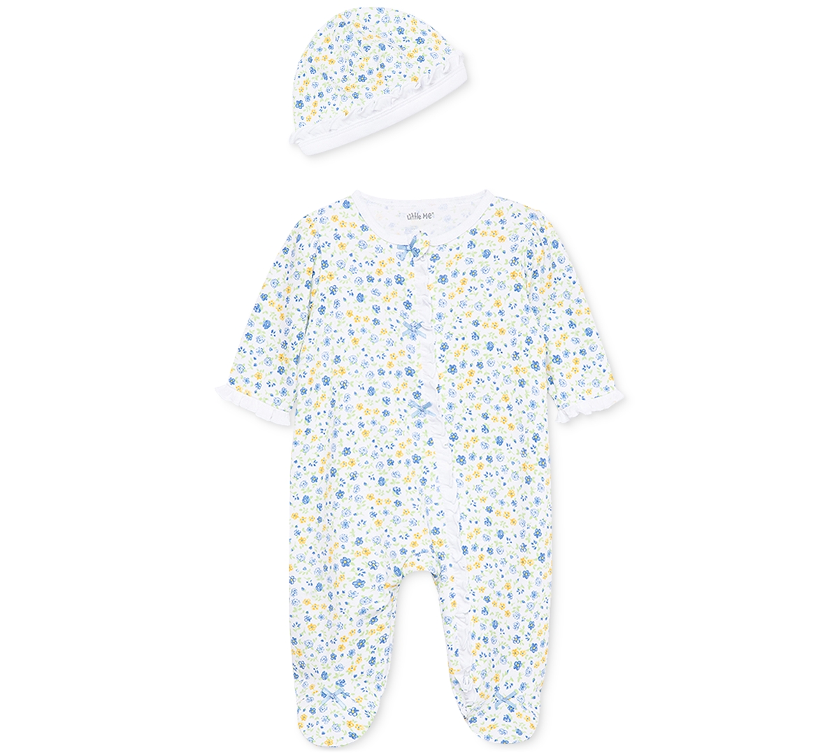 Little Me Baby Girls Dainty Blossoms Coverall And Hat, 2 Piece Set In White