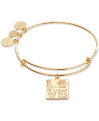 Alex and Ani - Gold-Tone& Silver-tone Pav&eacute; LOVE Paw Print Charm Bangle Bracelet