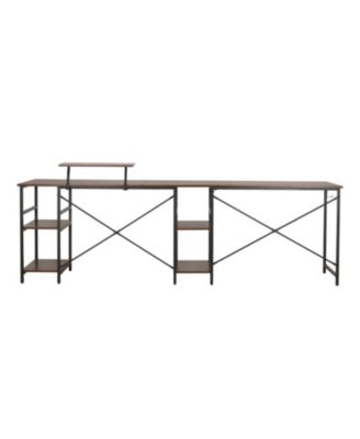 Wood L-Shape with Storage Shelves Industrial Desk